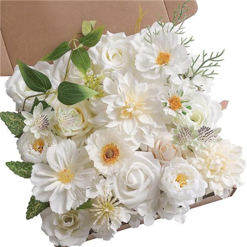 Artificial Flowers Combo Box Set Faux Flowers Bulk Flower Leaf w/ Stems Wedding